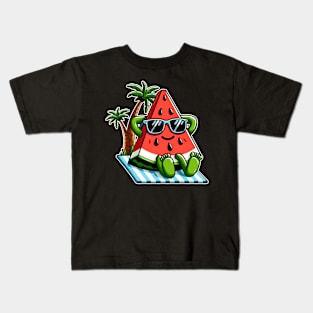 Watermelon Summer Melon With Sunglasses Kids T-Shirt